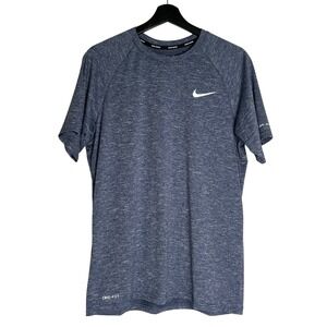 Nike Swim Mens Dri-FIT UPF 40+ Heathered Blue Rash Guard Shirt NESSA589 Size M